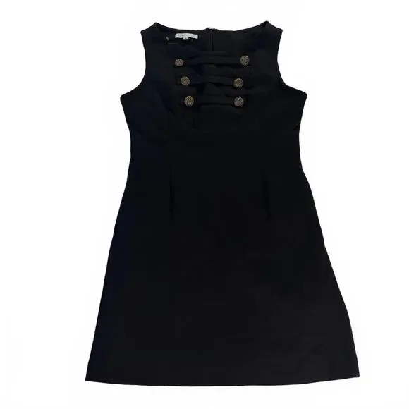 Anthropologie Corey Lynn Calter Black‎ Preppy Dress with Gold Buttons size 8 - Picture 7 of 8